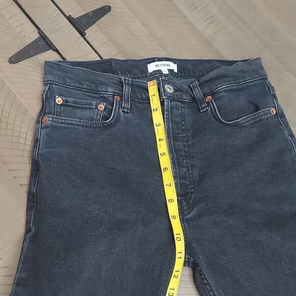 Re/done High Rise Raw Hem Straight Jeans Buttonfly Faded Black Sz 29 - Picture 8 of 12